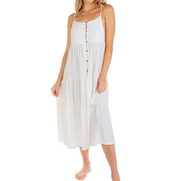 Hurley Solid Button Down Tiered Midi Dress - Picture 1 of 10
